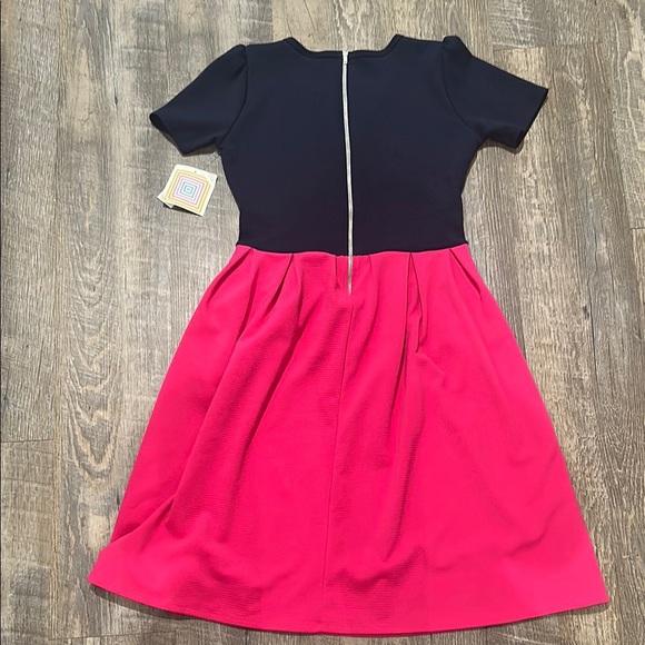 LuLaRoe Navy Blue and Pink A-Line Dress Work - Picture 4 of 4